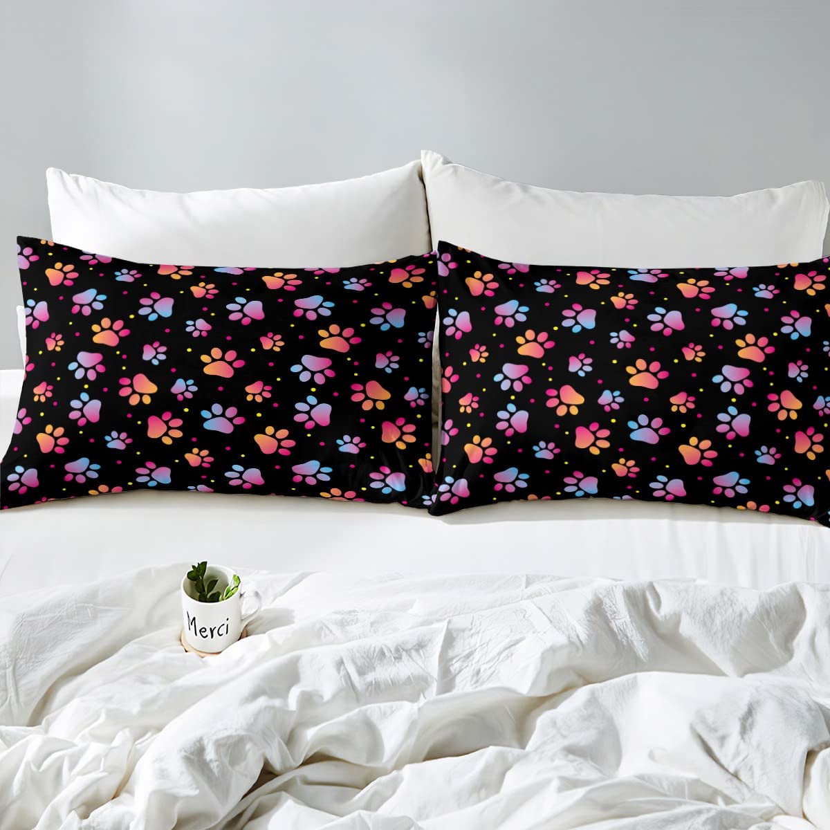 feelingyou Dog Paw Print Duvet Cover Set Double Size,Watercolor Gradient Puppy for Dog Lover Comforter Cover with 2 Pillowcases,Funny Pets Animal Bedding Set for Girls Teens Present Soft Microfiber - Image 4