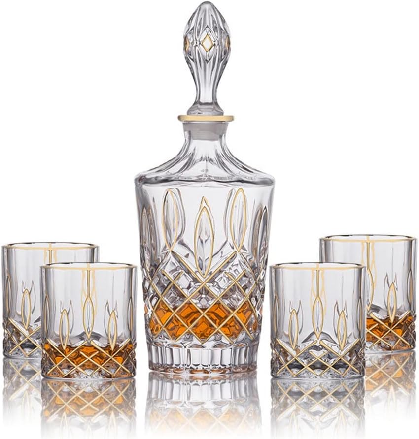 Creative Hand-painted Gold Whisky Glass Set Engraved Foreign Wine Glass Crystal Glass Wine Bottle Home Spirit Glass Decoration