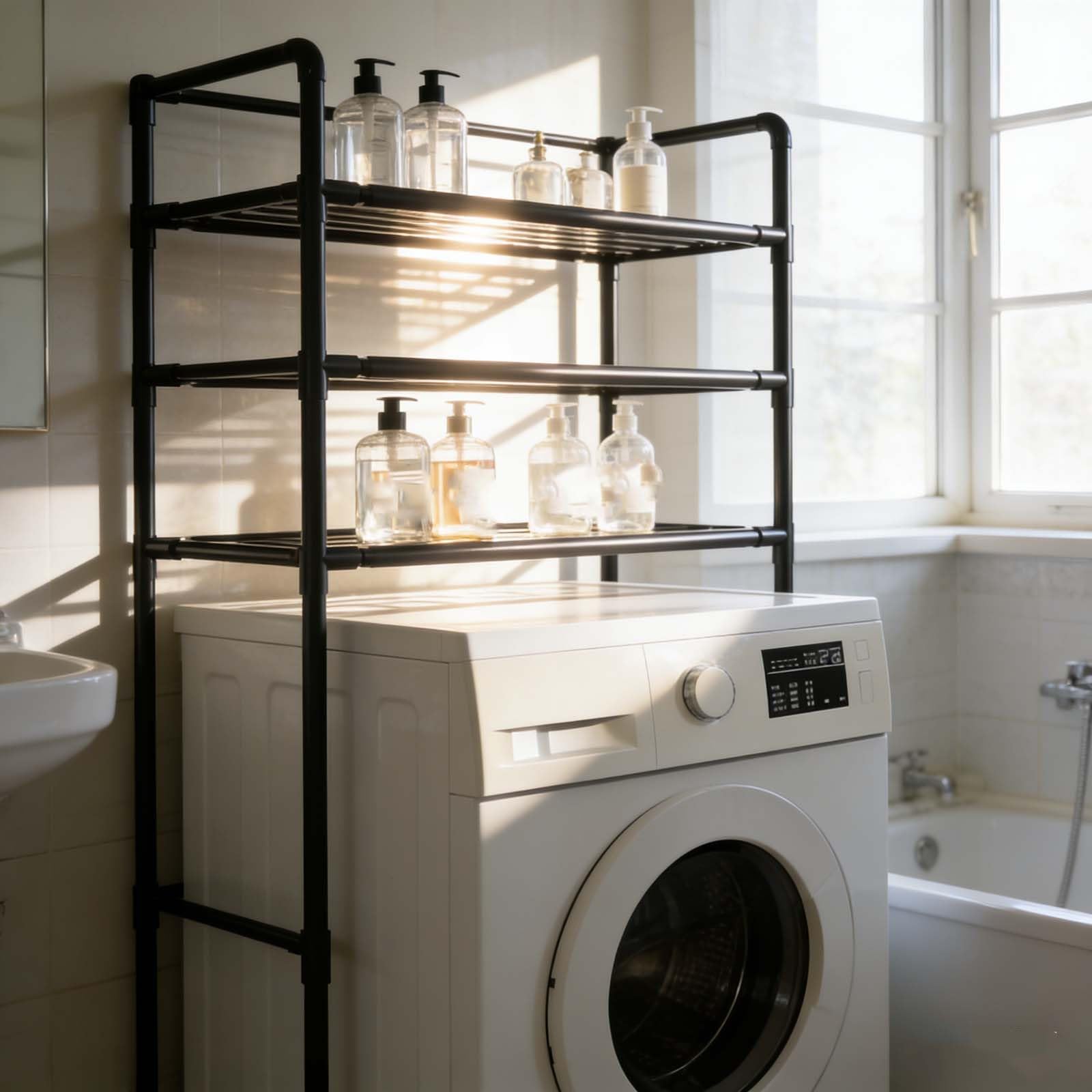 Unità Sto per lavatrice ed espandibile sopra il WC, per lavanderia pesante e versatile sopra la lavatrice, ripiano Sto (nero)