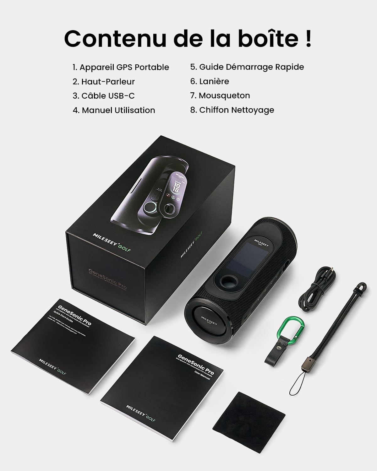 MiLESEEY GeneSonic Pro Haut-Parleur Golf avec GPS Amovible, Écran Tactile 3 Pouces, 43000+ Cours Préchargés, Champ de Vision et Distance Auditive, Batterie 15 Heures, Magnétique, Imperméable à l'eau