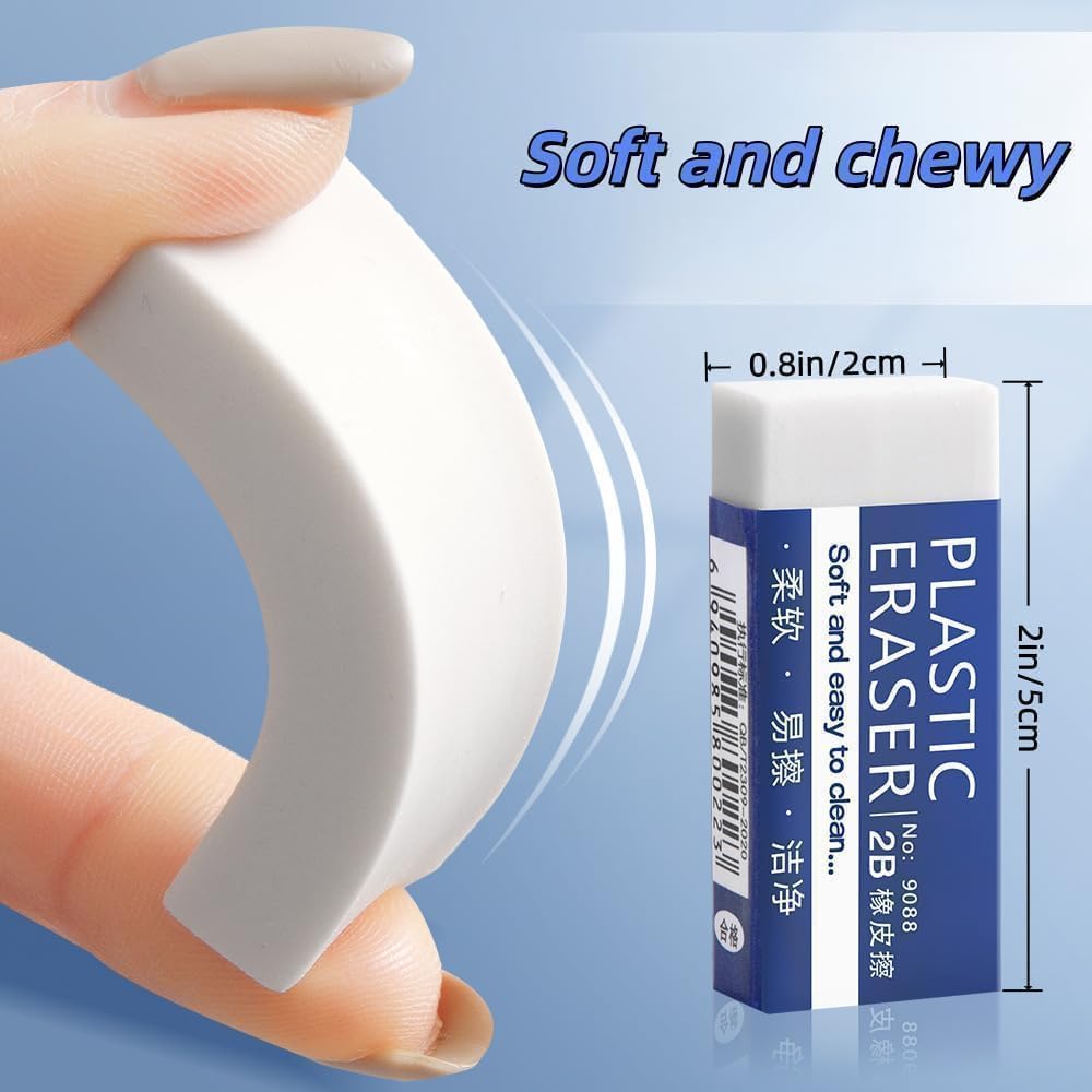 12 Pack White Erasers, Soft Latex-Free Art & School Pencil Erasers for Classroom, Office, Drawing, Tests, and Gifts – 1.96 x 0.78 x 0.39 Inch