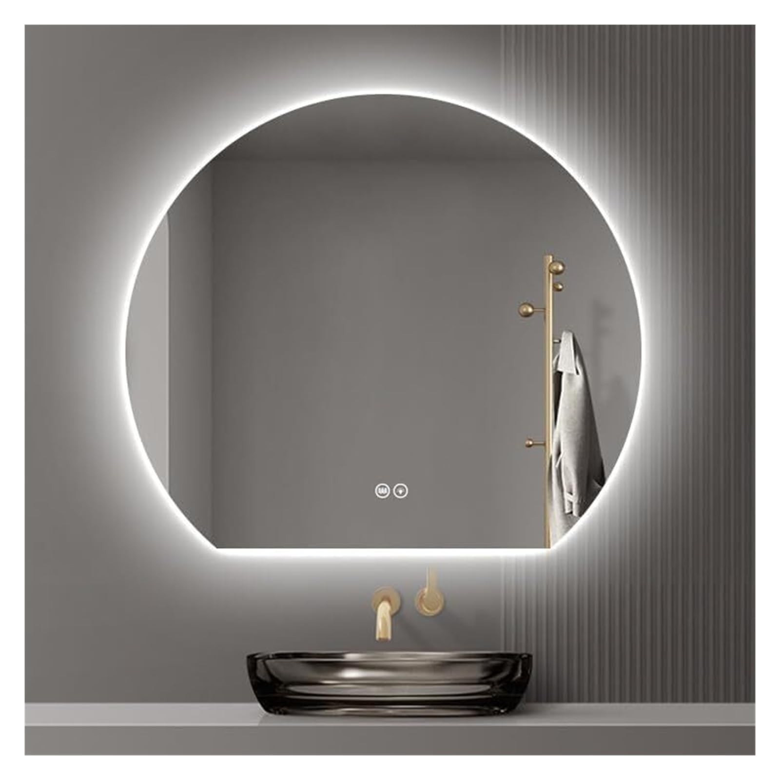 Lusterko kosmetyczne, Lustro łazienkowe z przełącznikiem dotykowym ścienne podświetleniem LED, regulacja jasności w 3 kolorach(With Defogging B,70x63cm)