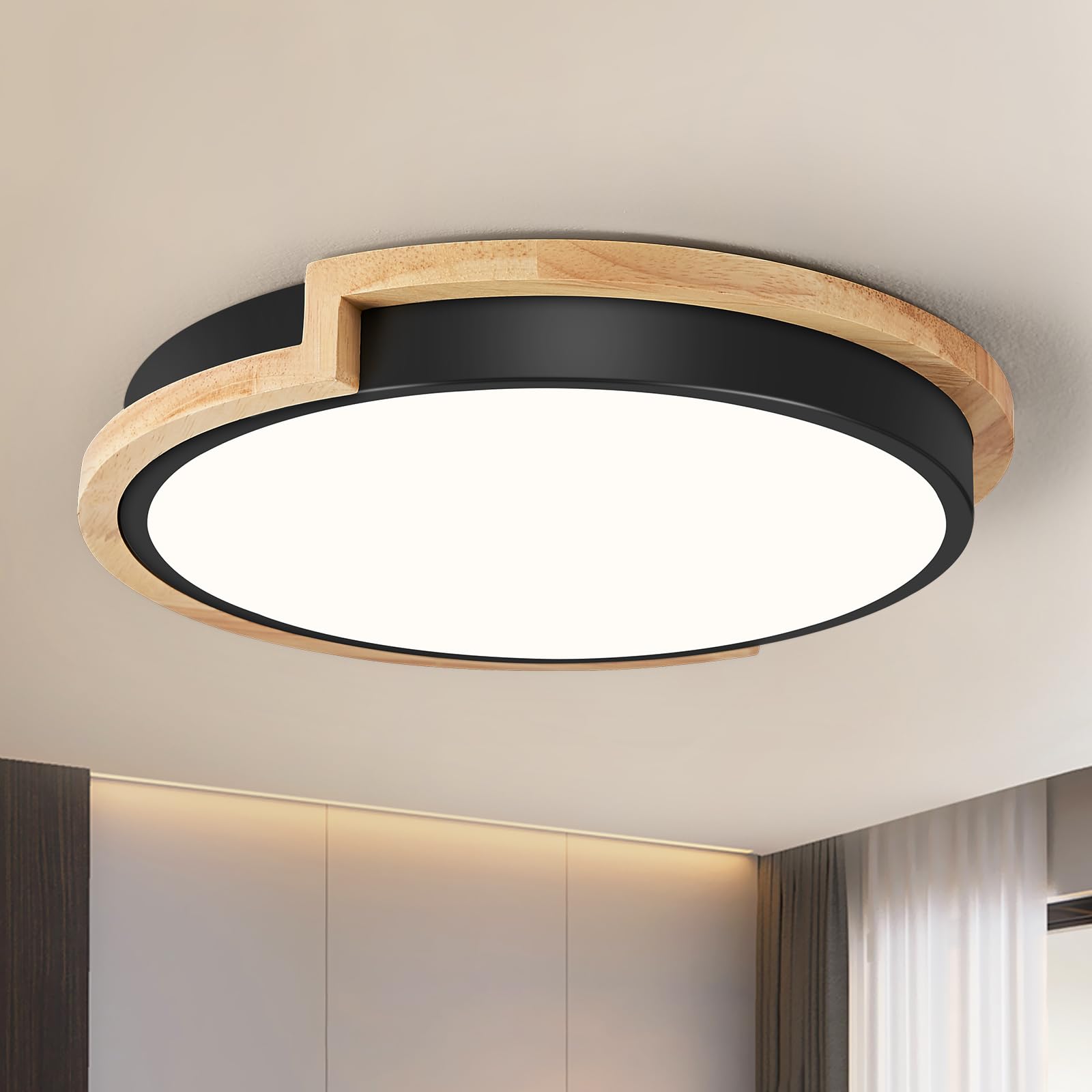 WOKNOS Plafonnier LED, Plafonnier Noir, Luminaire 30cm, Lampe pour Chambre Salon Cuisine Couloir Salle à Manger 4000K 24W
