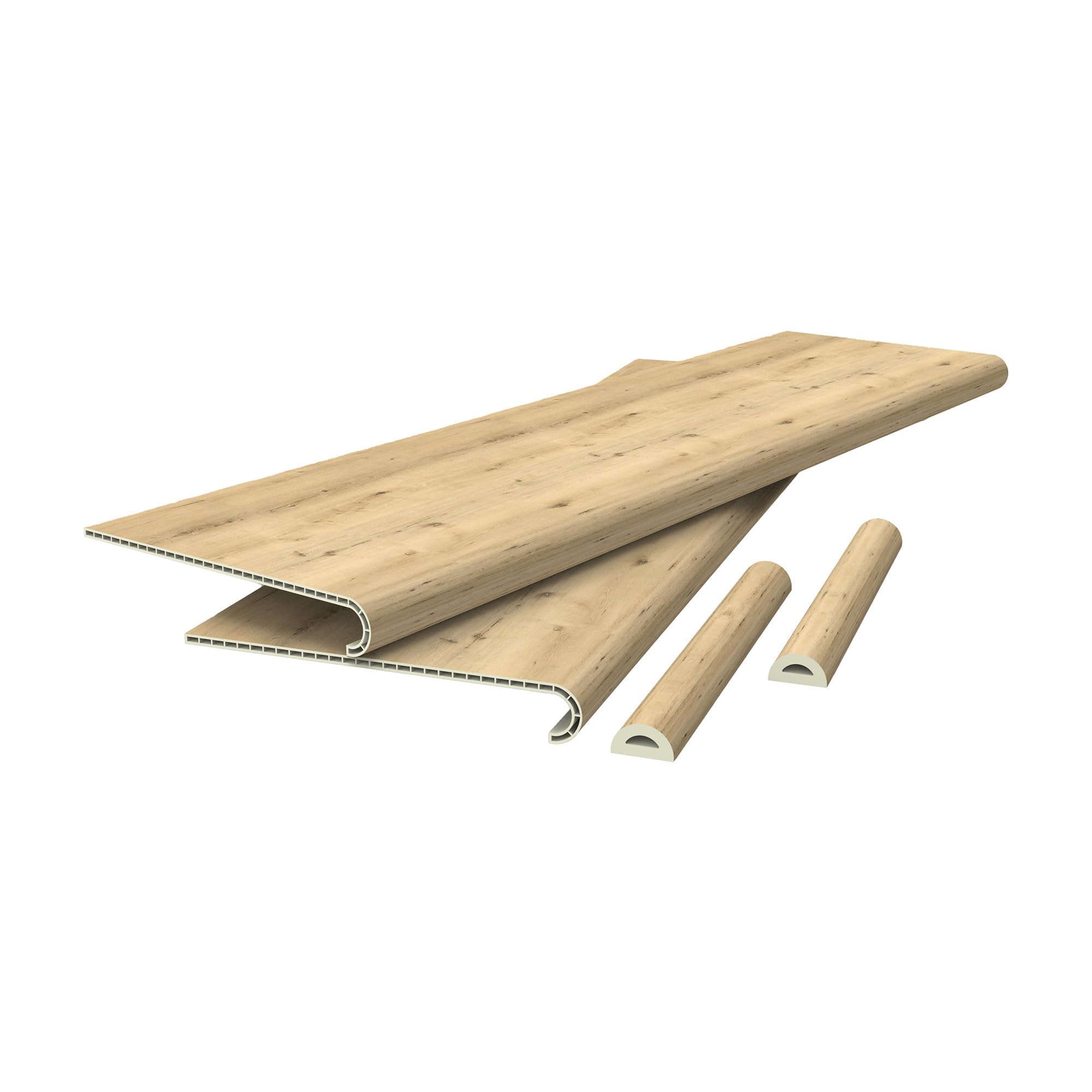 NEU.HOLZ Set di 6 Profili Coprigradini Arrotondati in PVC Copertura Gradini per Rivestimento Scale Interne 120 x 32 x 4,6 cm Naturale