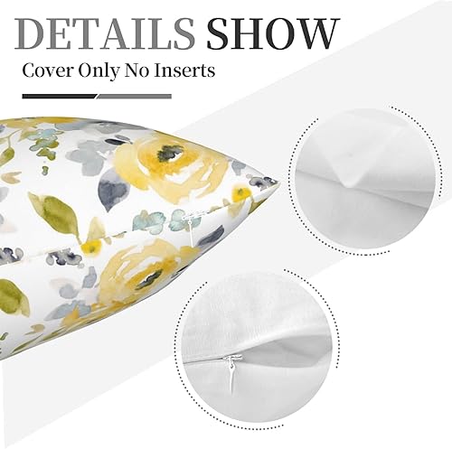 Miniatura 6 de VARUN Fundas de almohada con flores amarillas, hermosas flores, hojas grises, fundas de almohada cuadradas para decoración del hogar, sofá,