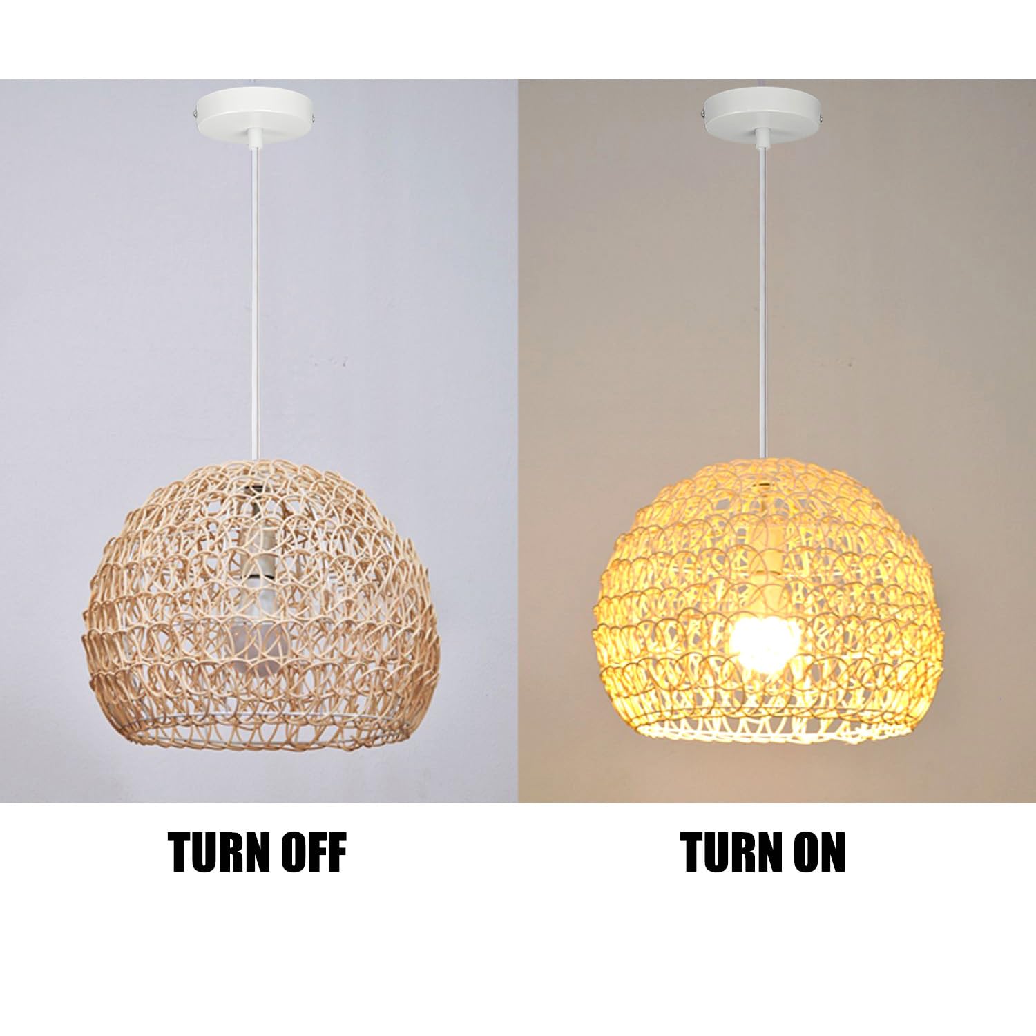 Lampada a sospensione cava in rattan Paralume intrecciato a mano Plafoniera Lampadario Lampada da soffitto Lampada decorativa per soggiorno, ristorante, caffetteria, bar