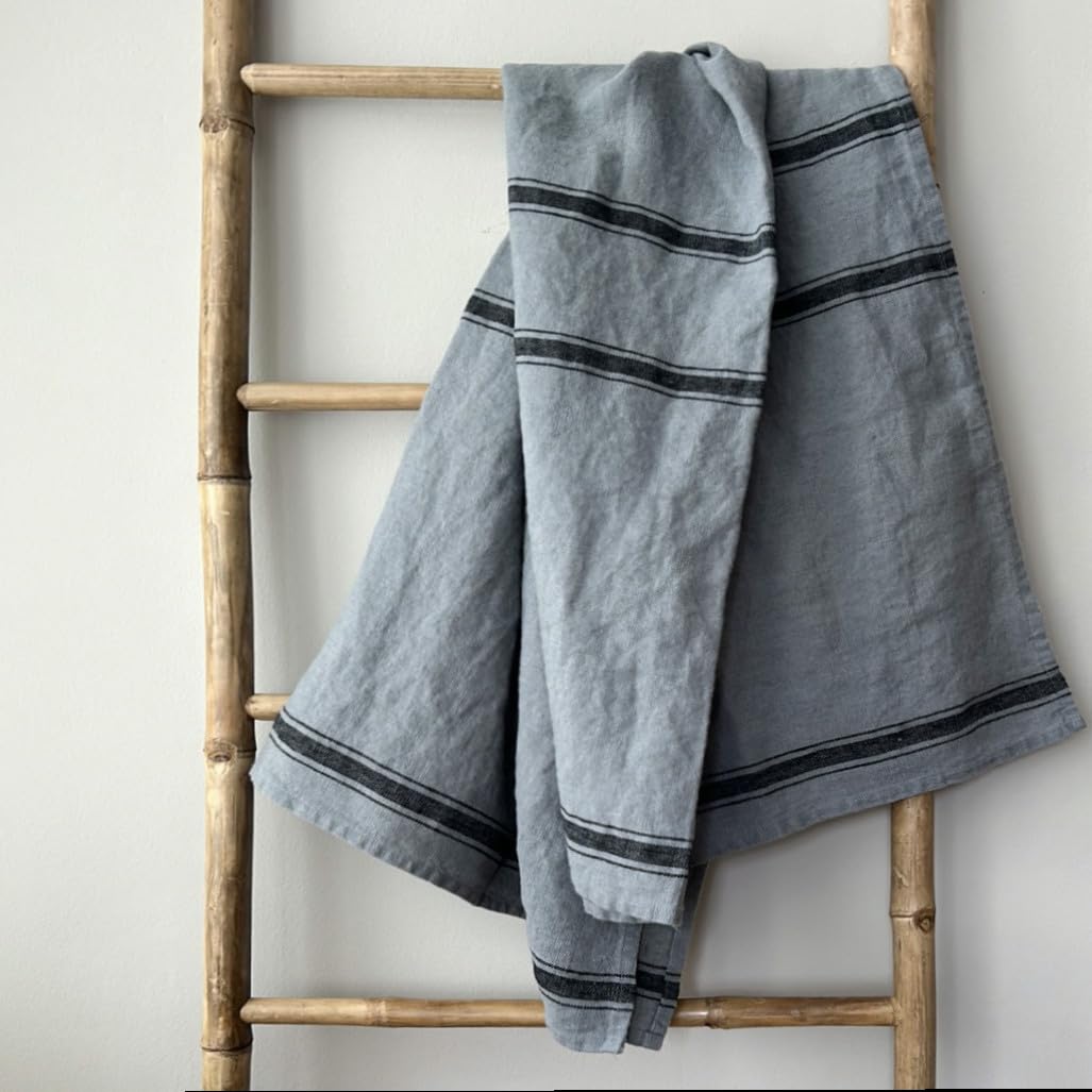 JOWOLLINA Badetuch Saunatuch Strandtuch 100% Leinen Stonewashed Provence (Stripe Ash, 100x150 cm)