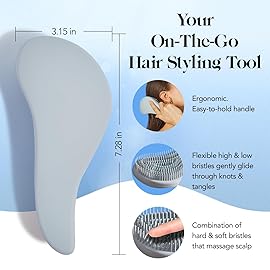 Kitsch Detangler Brush - Gentle Curly Hair Brush with Flexible Bristles for All Hair Types - Wet or Dry | Detangling Hair Brushes for Women & Men, Adults & Kids - Haze Blue