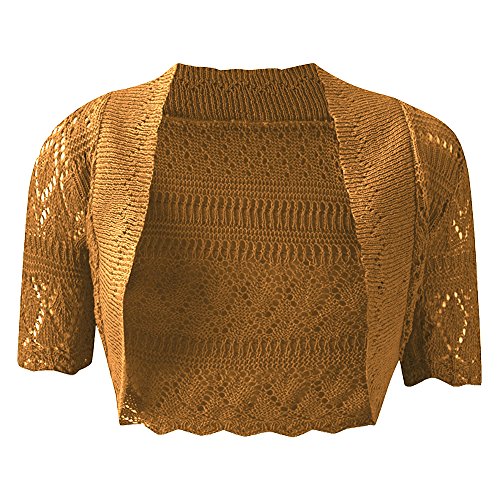 Chaqueta de manga corta para mujer Doll Up en punto de ganchillo negro y mostaza tallas S-XL