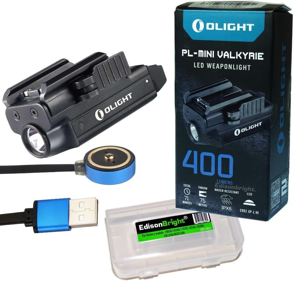 OLIGHT PLMINI (PL Mini) 400 Lumen Magnetic USB Rechargeable Pistol Light with EdisonBright Charging Cable Carry case
