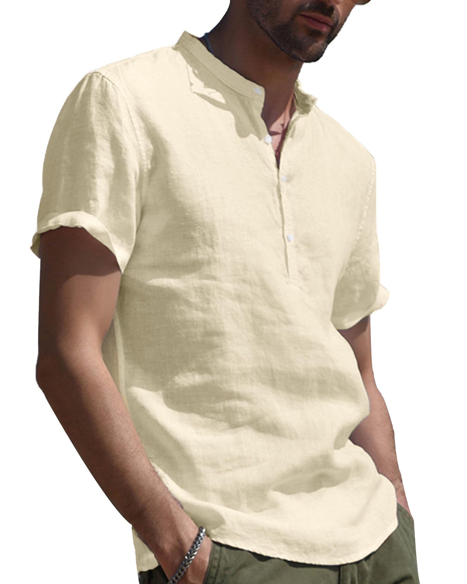 YAOBAOLE Hemd Herren Sommer Kurzarm Hemden Männer Henley Freizeithemd Casual Leicht Shirts