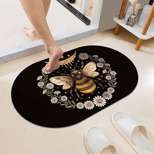 Miniatura 12 de Alfombra de baño súper absorbente de secado rápido con diseño de mármol negro, blanco, gris, dorado, parte inferior antideslizante de goma, fácil