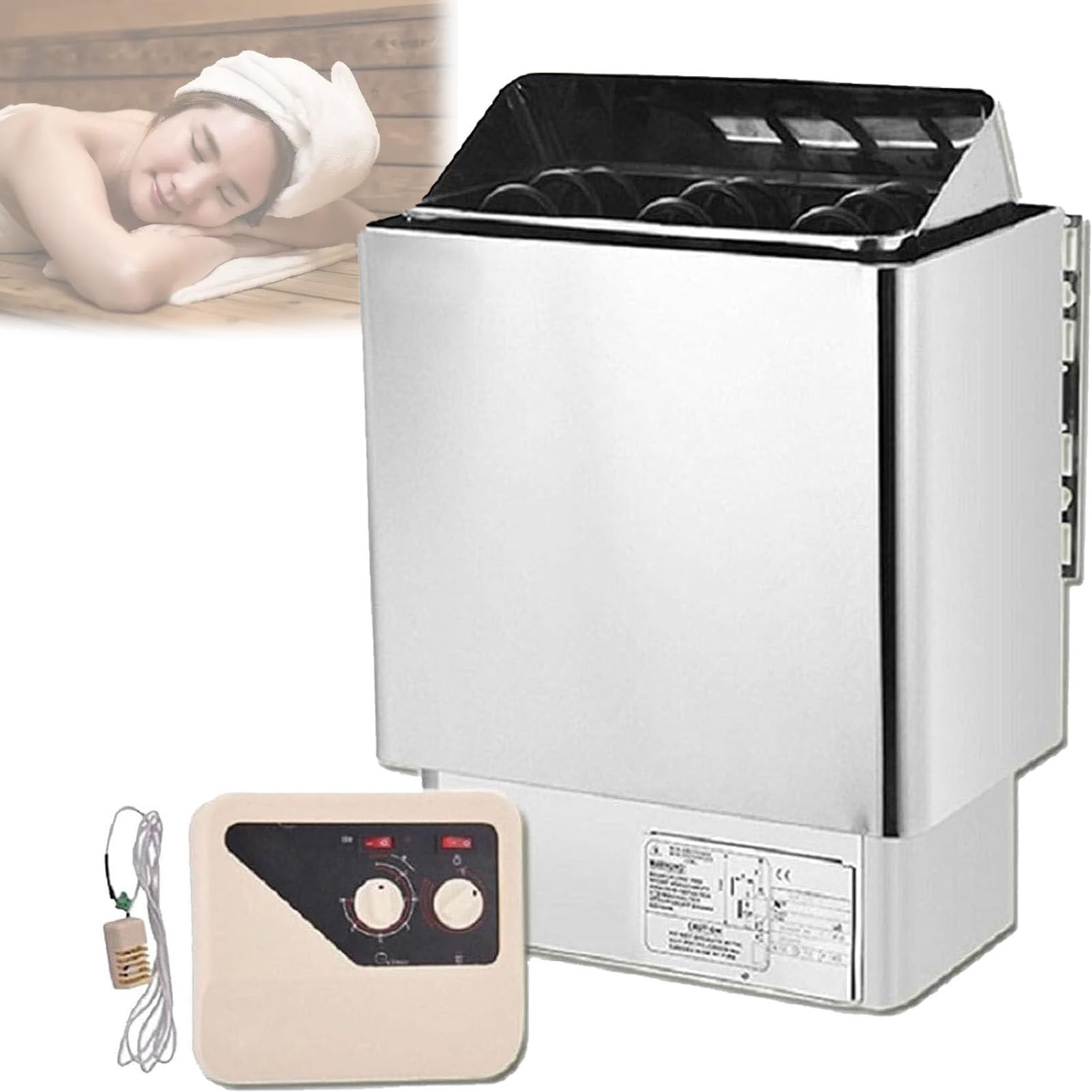 Poêle de sauna électrique 8KW en inox avec commande externe pour usage privé ou commercial