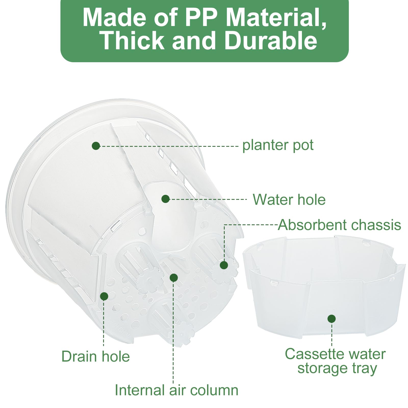 IWTTWY 3 Pack Self Watering Plant Pot, 15cm Plastic Flower Pots - Image 3