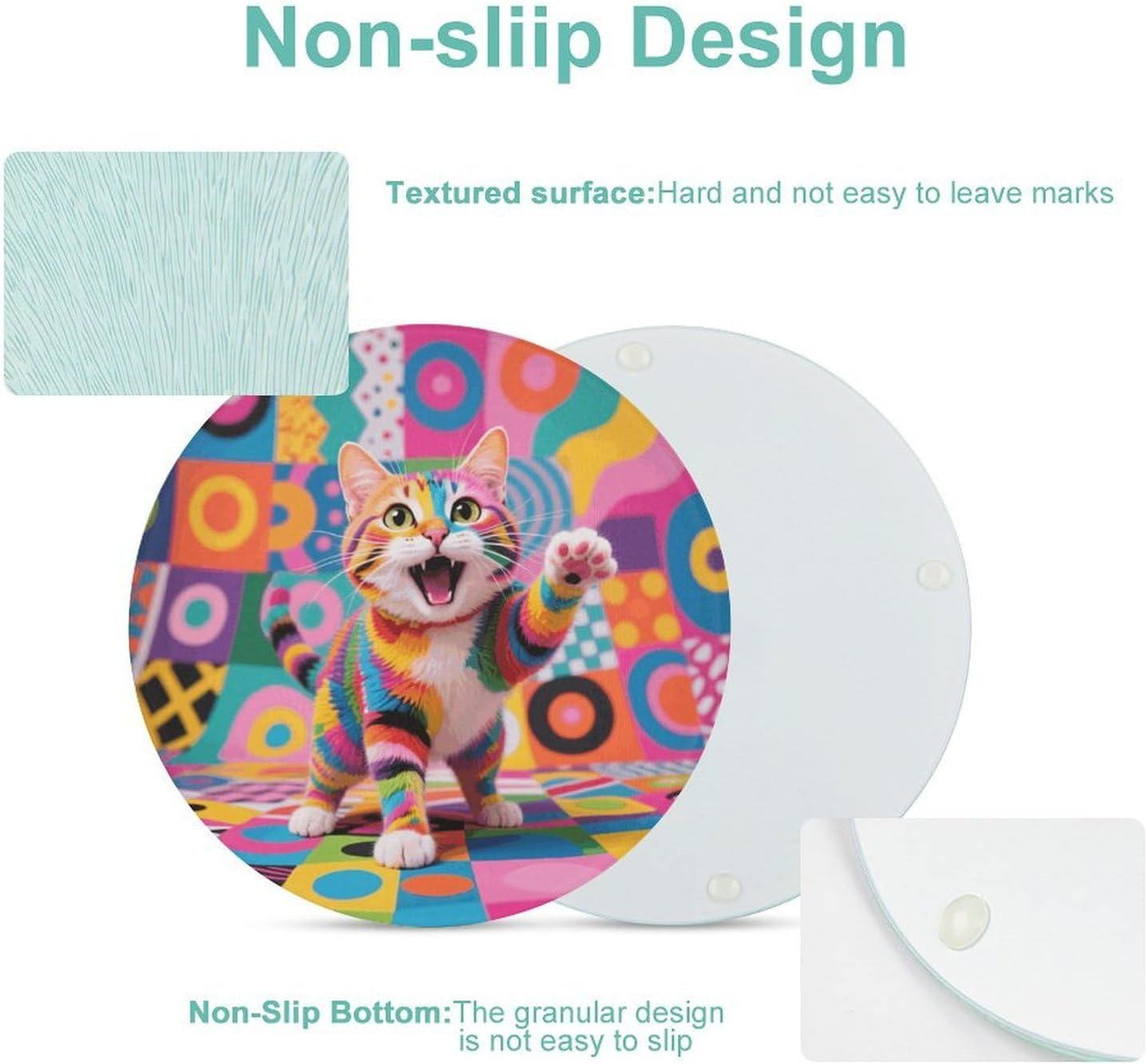 Style Cat Tempered Glass Chopping Block | 7.9 Inch Round Non Slip Glass Cutting Board Kitchen Prep Tray for Household Daily Cooking Outdoor Picnic Use