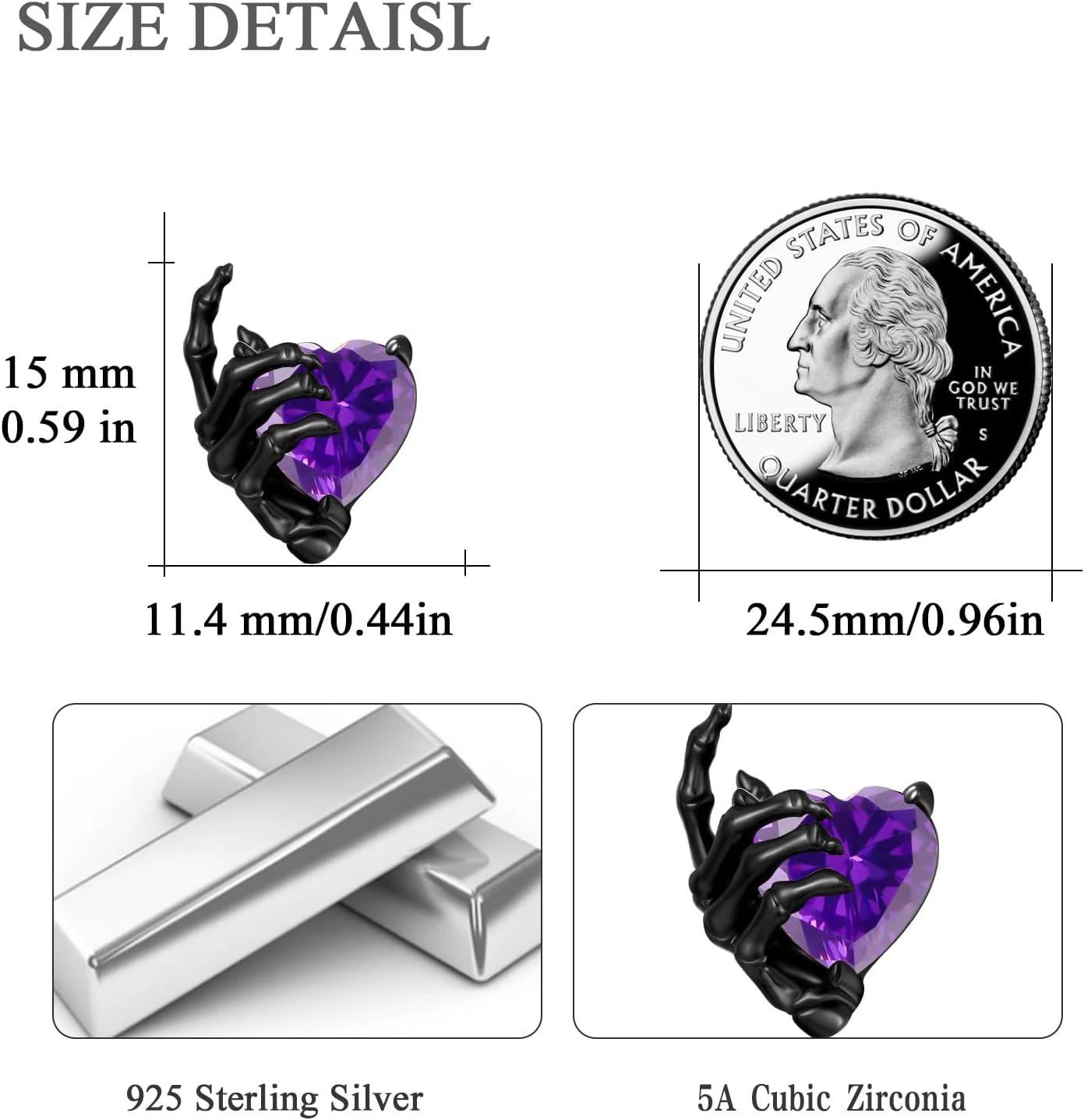 OHAYOO Skeleton Hand Earrings 925 Sterling Silver Skull Earrings Halloween Stud Earrings Gothic Jewelry Gifts for Women Men - Image 4