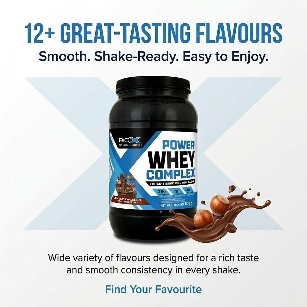 BioX Power Whey Complex | High Protein 100% Pure Whey Protein Powder | 26g Protein with Whey Concentrate, Whey Isolate, Hydrolyzed Whey | 23 Servings, 1.8LB (Chocolate)