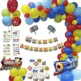 Train Birthday Party Supplies Set - Train Party Decorations with Railroad Balloons Garland,Train Bir