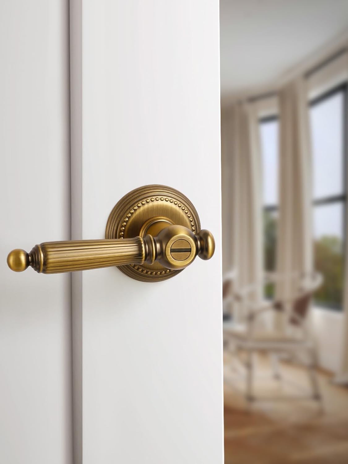 1 Pack Antique Brass Door Lever Privacy Antique Door Handle Door Lever Bedroom and Bathroom Zinc Alloy