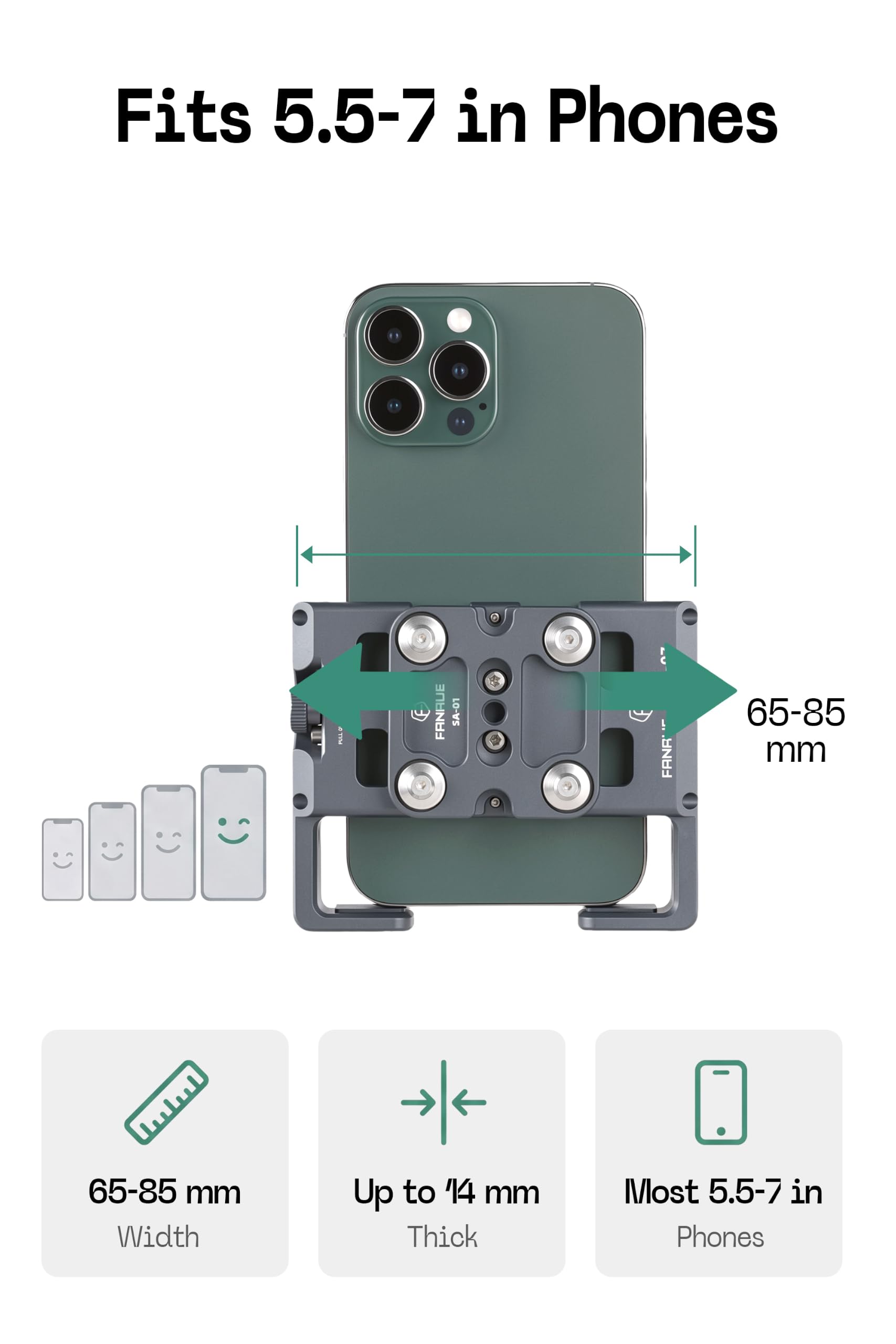 FANAUE Universelle Handyhalterung mit 2,5 cm Kugel für Smartphones mit einer Breite von 5,8 cm bis 8,6 cm, kompatibel mit RAM-Halterungen, B-Größe, Doppelbuchsenarm und Fahrrad-Handyhalterung mit