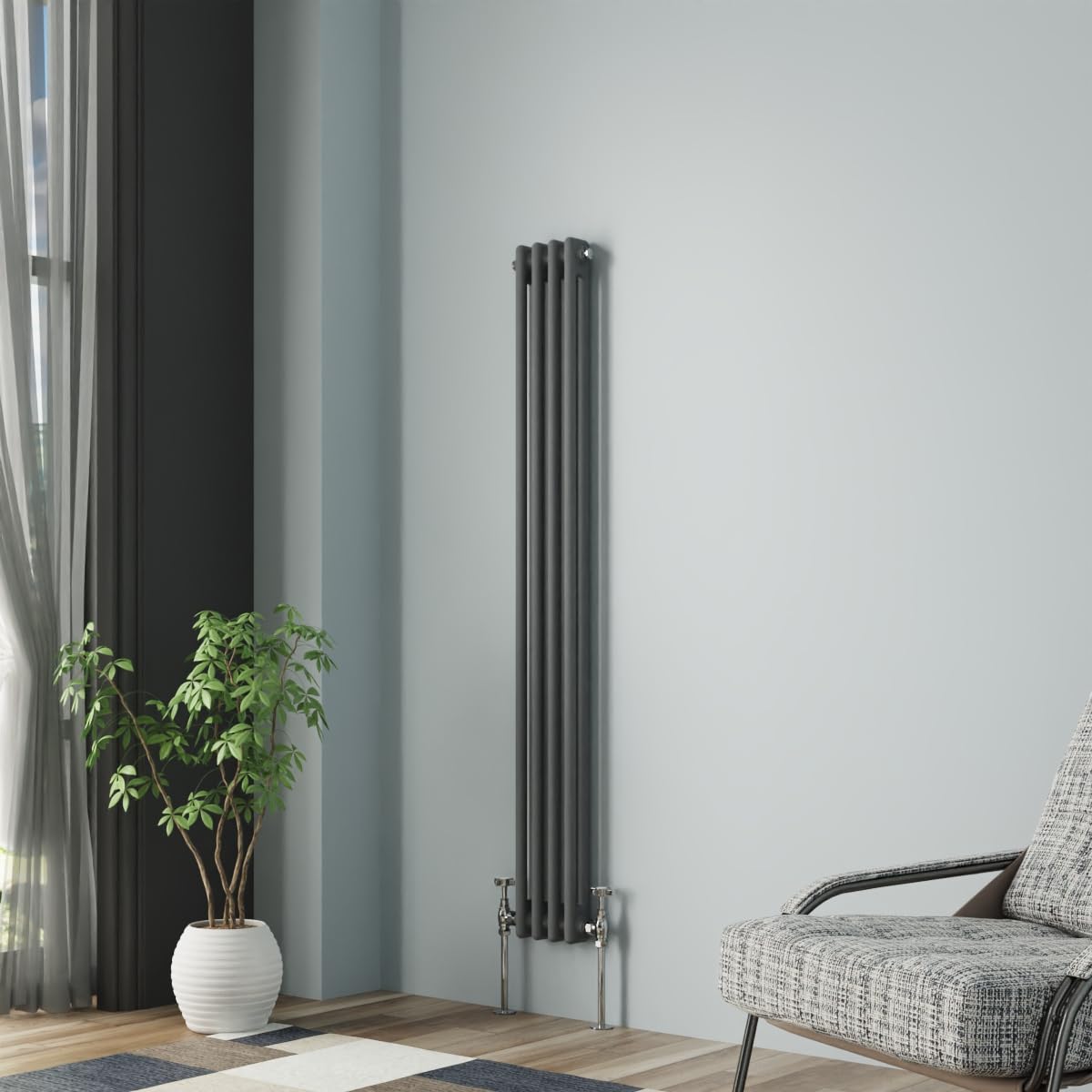 Nrg Anthracite Column Radiator 1500X200mm Double Traditional Cast Iron Style Heater Interior Designer Vertical Bathroom Radiators