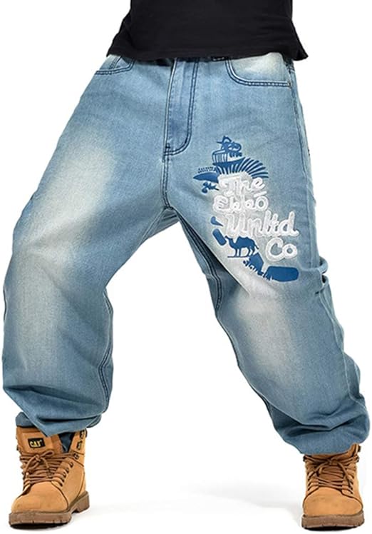 Herren Hip Hop Baggy Jeans Vintage Graffiti Drucken Stickerei Denim