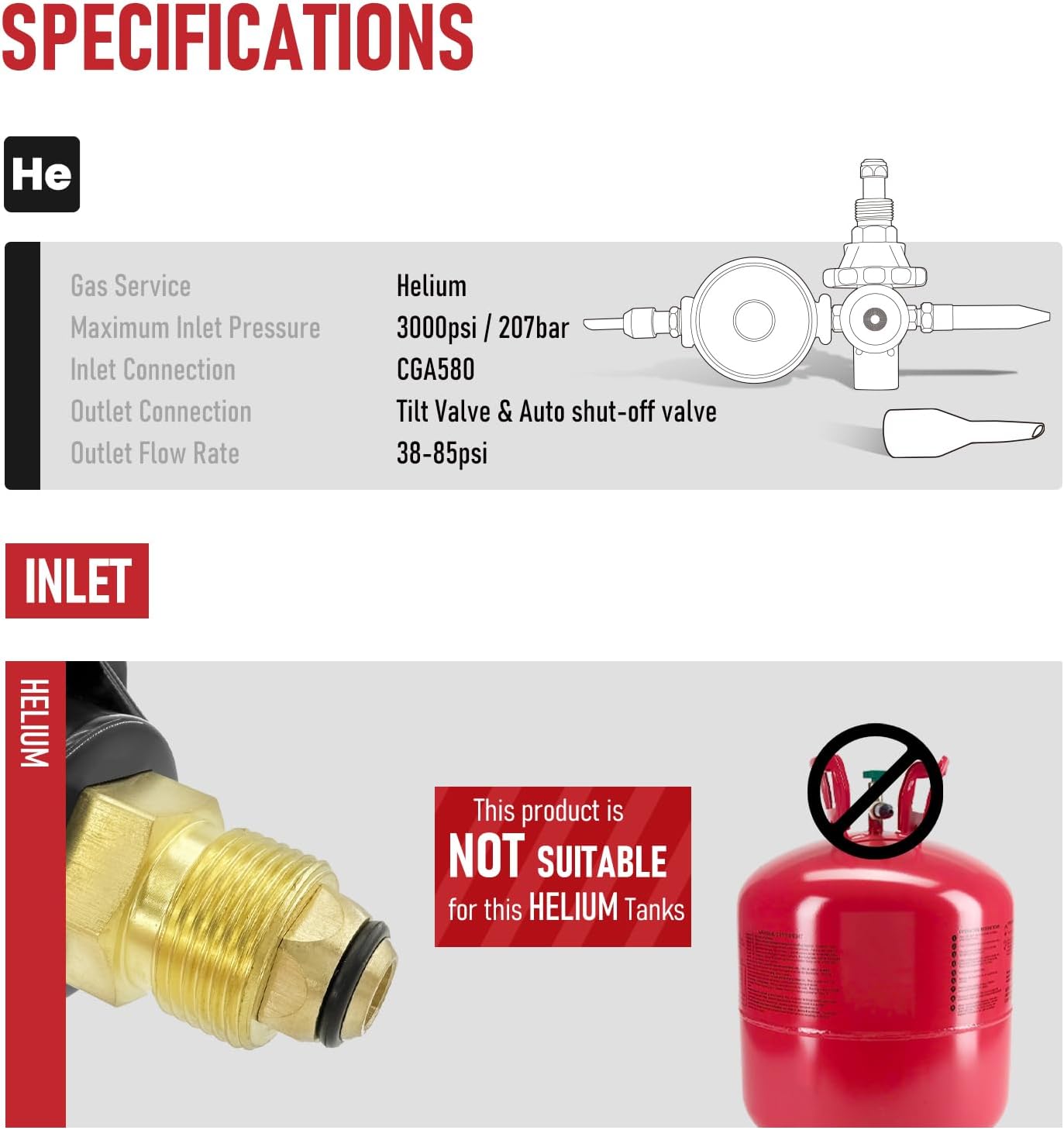 RX WELD Helium Tank Regulator Latex Balloon Filler Valve, CGA-580 Tank, Dual Latex And Foil Ballon Inflator (With Auto Foil Balloon Shut Off Valve)
