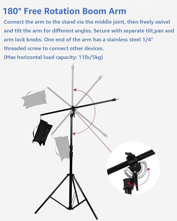 Amaran Aluminum Light Stand, 9.2ft/2.8m Adjustable Photography Stand with Boom Arm,Sandbag, 1/4" Screw for Softbox, Studio Light, Flash, Umbrella, Ring Light,Camera, Max Load 5kg by Amaran - Image 5