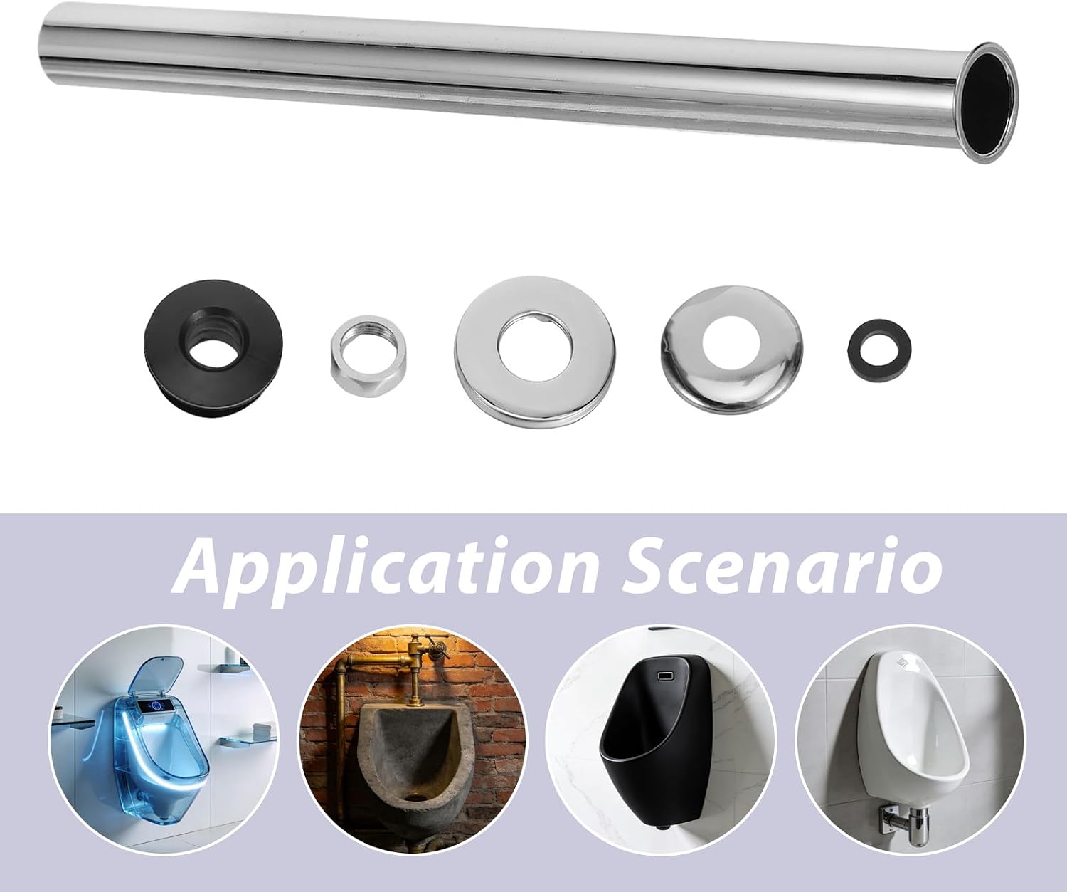 1Set Universal Urinal Pipe Connection Fittings and Drain Seal Ring, Toilet Parts Inside Tank Kit with Water Valve Extension for Manual Flush System 200mm