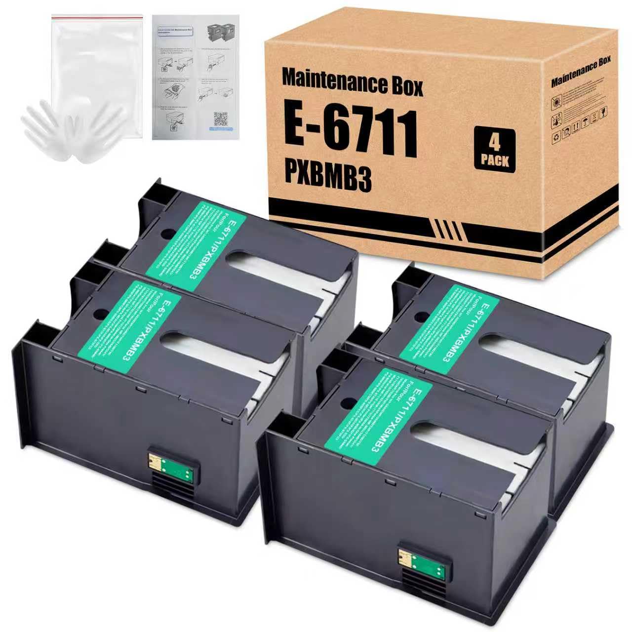 T6711 C13T671100 tinten-wartungsbox für EPN T6711 für ET-16500 WF-3520 WF-3540 WF-3620 WF-3640 WF-7715 WF-7725 WF-7510 WF-7610 WF-7620 WF-7710 WF- 7720(4 Pack)