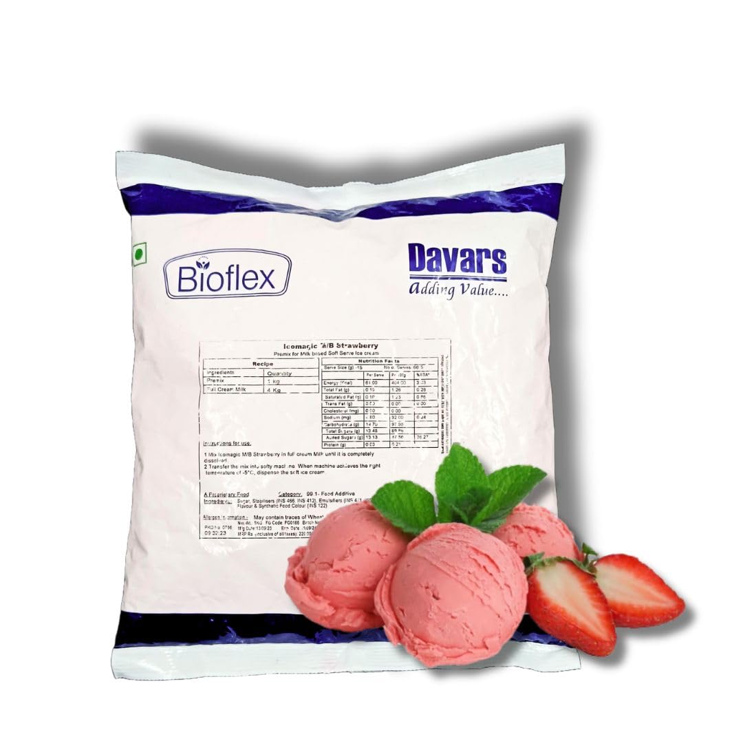 Davar's Ico Magic M/B STRAWBERRY1 kg Ice Cream Mix Powder, Ice Cream