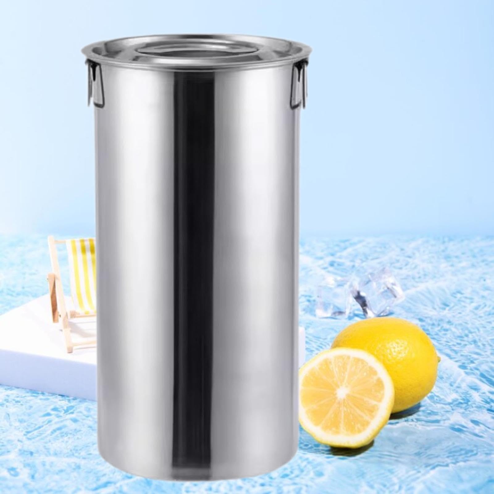 Jarra de leche única, cubo de hielo para guardar bebidas heladas, tés y bebidas en fiestas o reuniones al aire libre. Cubo acero inoxidable con tapa y doble asa, Plata, 22x40cm15L