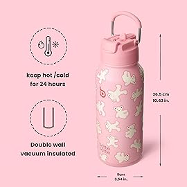 BOTTLE BOTTLE 32oz Insulated Water Bottle Stainless Steel Sport Water Bottle with Straw Dual-use Lid Design for Gym with Pill Box (Bear Cookies)