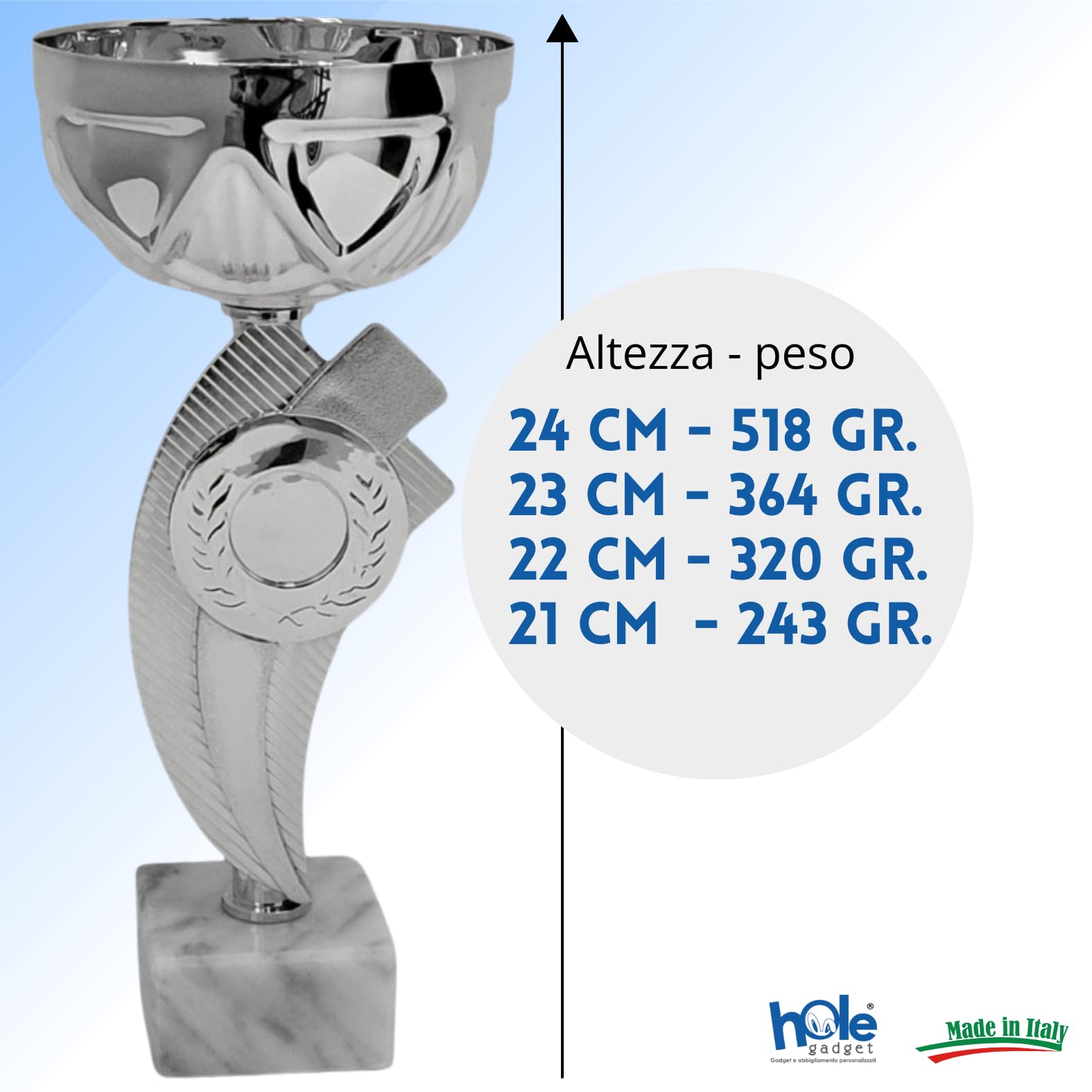 Coppa Trofeo Personalizzabile 24, 23, 22, 21 cm Singolo o Set Tutti Gli Sport, Calcio, Calcettto, Tennis, Basket, Padel, Fantacalcio, Premiazioni cod 13.211