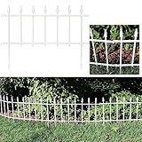 Sunnydaze 5-Panel Roman Iron Decorative Garden Fence Border - 9ft L x 18in H No Dig Metal Garden Fencing for Animal Barrier, Flower Bed, Yard - White