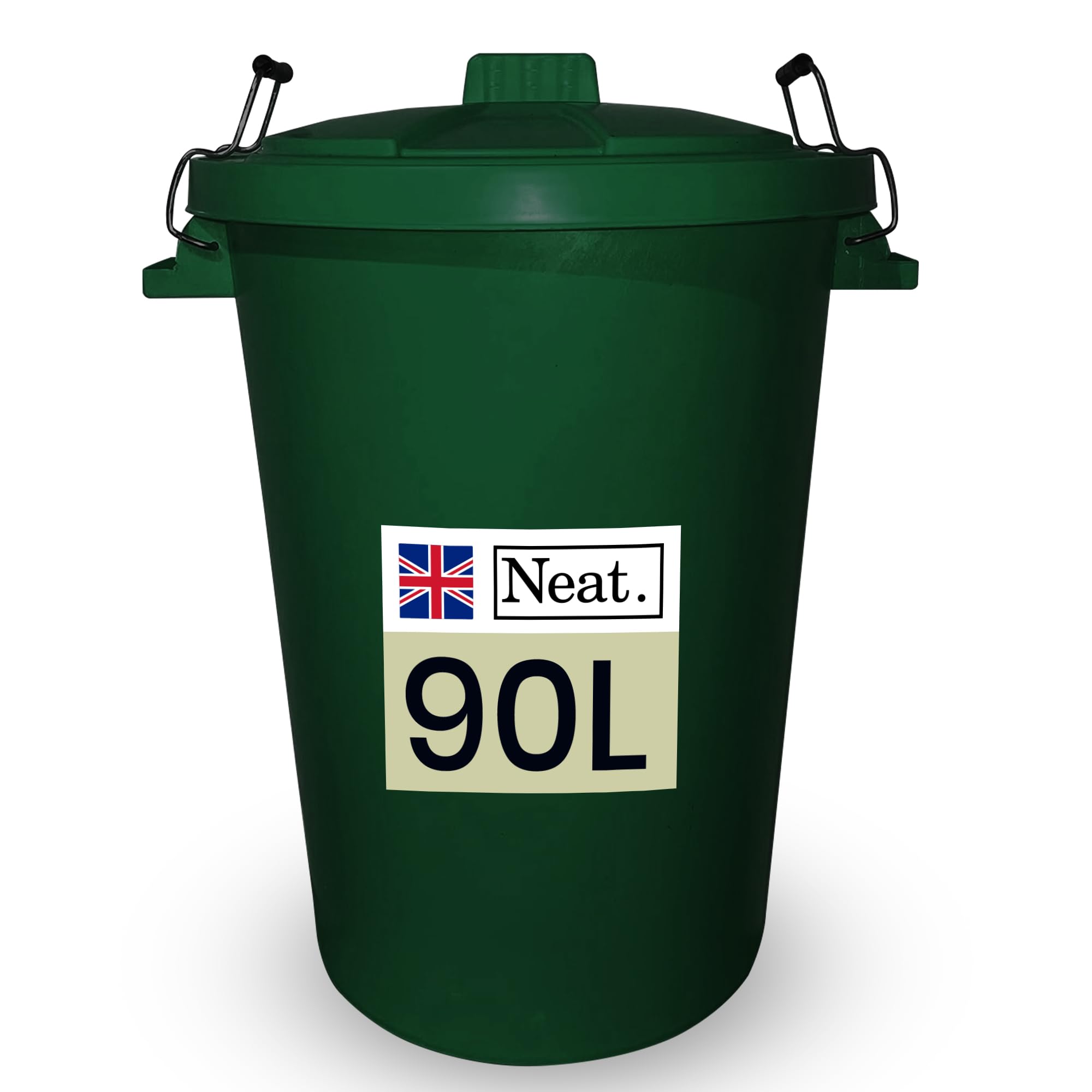 Neat. Large Plastic Bin with Metal Handle - Heavy Duty Kitchen Bin with Lid, Dark Green - 1Pack