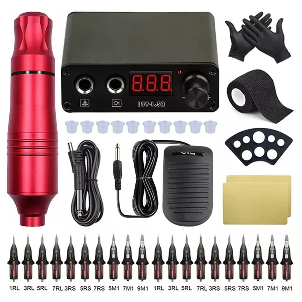 Tattoo Machine Set Complete Pen LCD Power Rotary Gun Cartridges Needles for Body Art