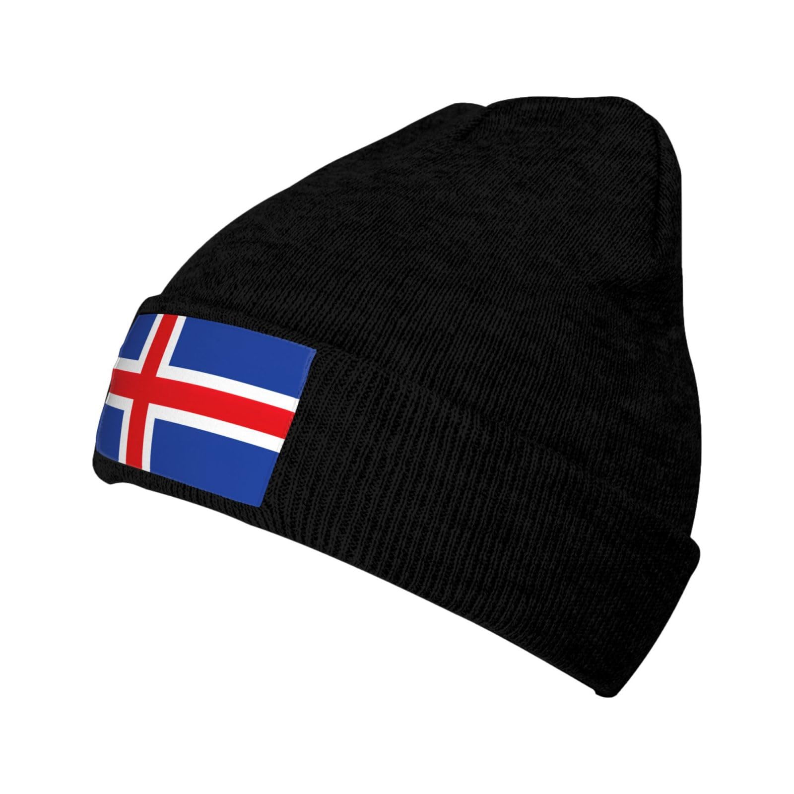 Sdegtho Unisex Black Flag Of Iceland Slouchy Beanies For Winter Lightweight Knit Hat Cuffed Soft Warm Slouch Beanie Cap