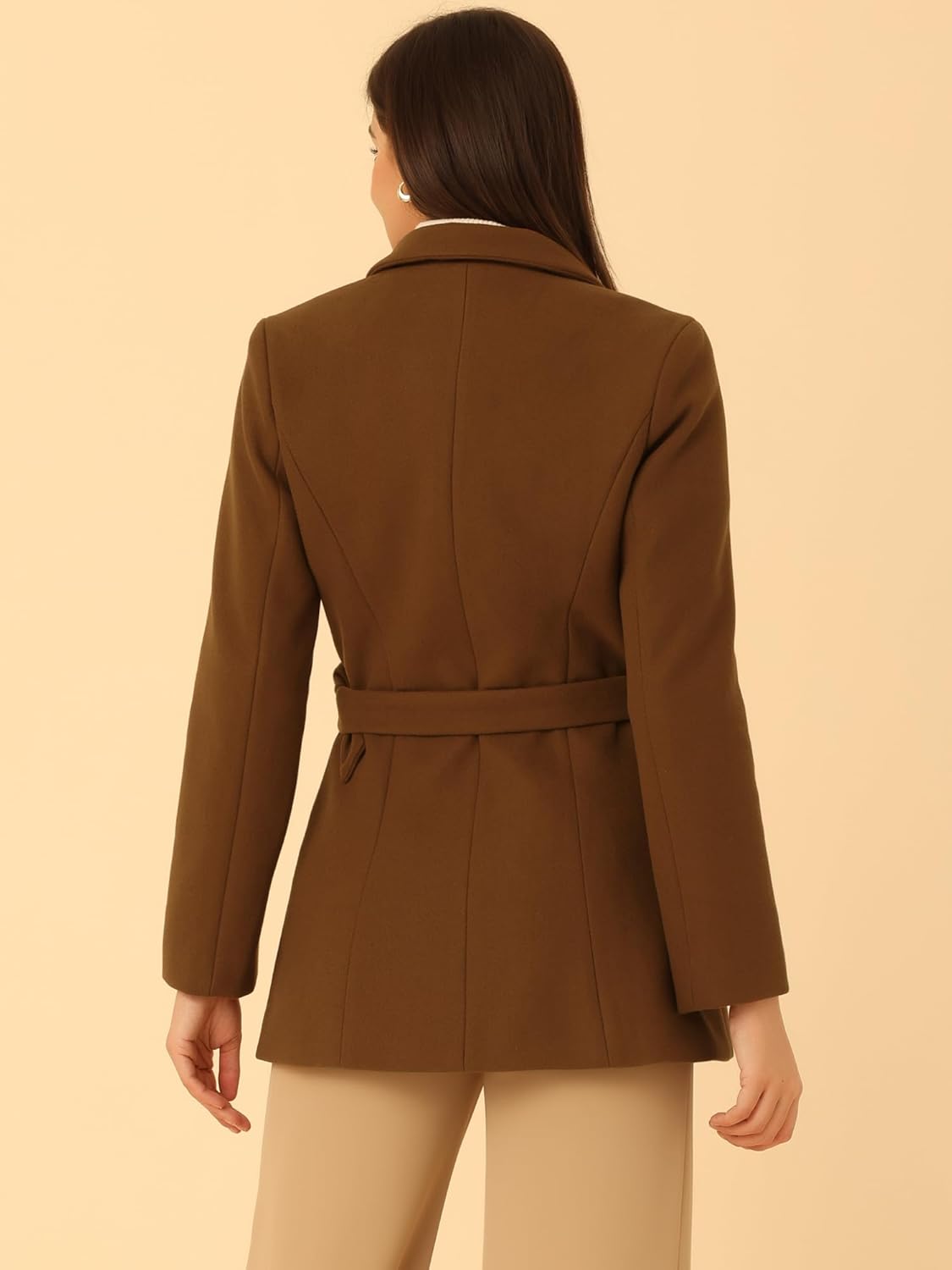 Allegra K Women's Winter Coat Belted Outerwear Casual Work Notch Collar Double Breasted Peacoat