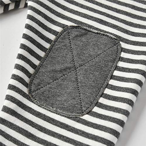 Toddler Infant Baby Boy Clothes Striped Long Sleeve Hoodie Tops Sweatsuit Pants Outfit Set (6-9 Months) Grey #TOP6