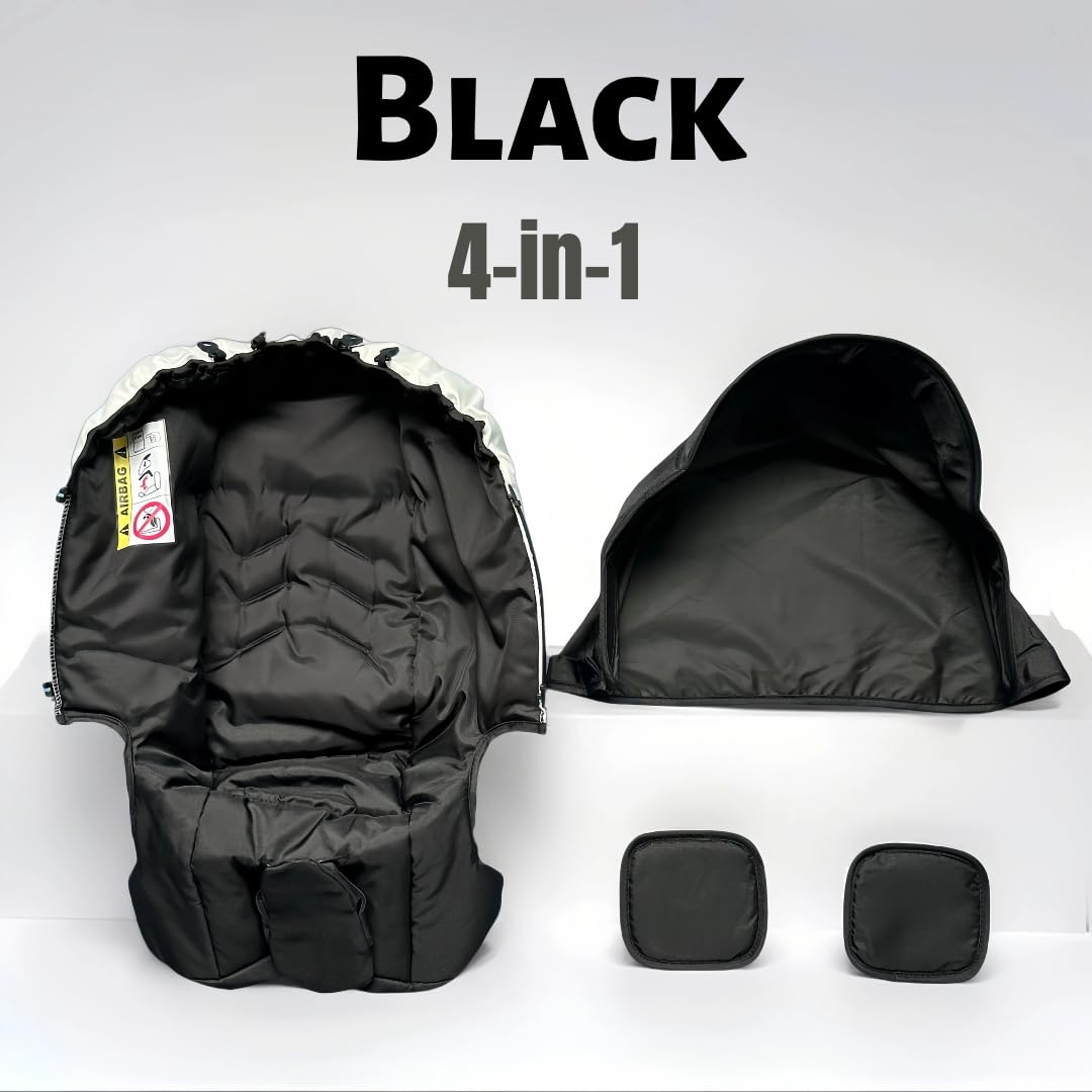Stroller Care Kit for Doona/FooFoo/4in1 Car Seats: Seat Cushion + Canopy Sunshade Cover + 2 Shoulder Protectors, Black/Gray