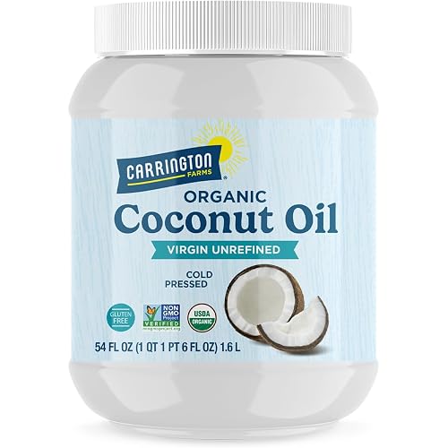 Carrington Farms Organic Refined Coconut Oil, Cold-Pressed, Non-GMO, Gluten-Free, Perfect for Cooking, Baking, Skin Care, Hair Oil, MCTs, 54 fl oz – Nutrient-Rich, No Trans Fats