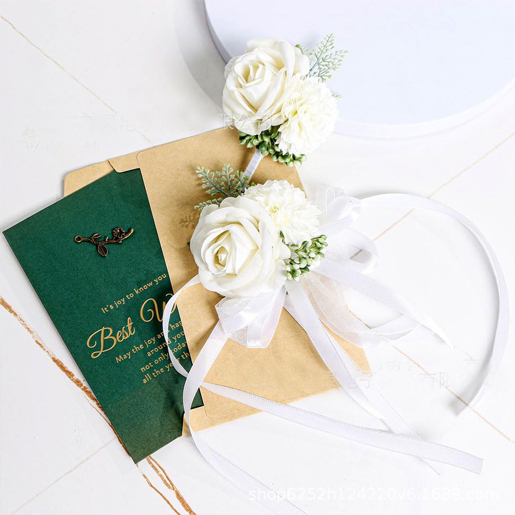 Qanye 2 Pezzi Polso Bouquet Di Fiori Set, Floreale Polso, Damigella Braccialetti Di Matrimonio, Sposa Polso Corsage, Sposa Braccialetto Corpetto, Per Matrimoni, Balli, Decorazioni Per Feste - 12