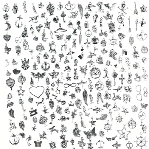 Aokbean Juego de 200 pulseras de plata a granel para hacer joyas de metal, kit de decoración de abalorios pequeños, accesorios de joyería para niñas, pendientes