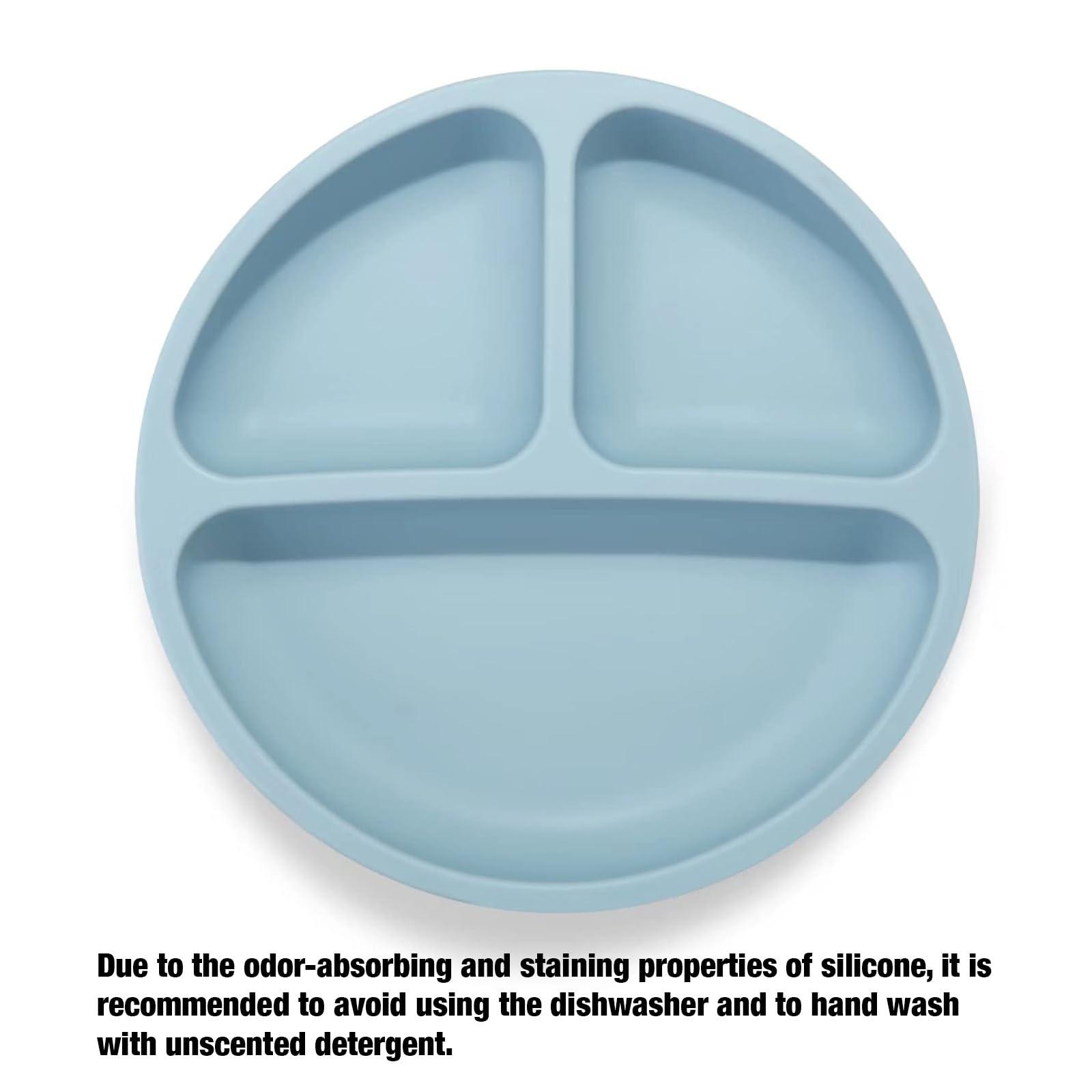 PandaEar Lot de 3 assiettes divisées en silicone incassable pour bébé et tout-petit - Antidérapantes - Passe au lave-vaisselle et au micro-ondes - Silicone (Bleu/Vert/Marron)