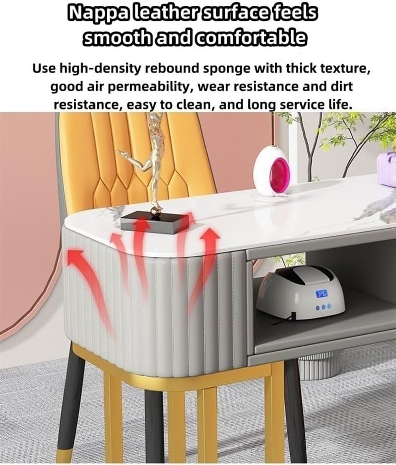 Nail Salon Desk, Metal Frame Manicure Table with Drawers and Marble Top for Beauty Salon and Nail Station