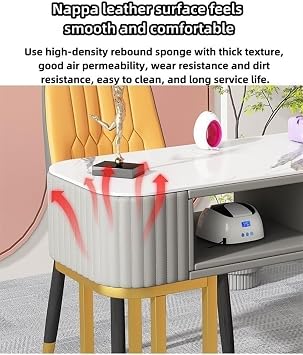Modern Manicure Table Metal Frame Nail Salon Desk, Beauty Salon Nail Station with Drawers, Marble Tabletop Manicure Table for Manicure Store(Color:Gray,Size:31.5in)