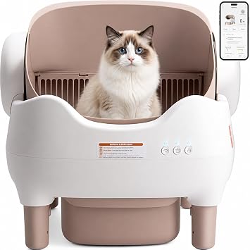 Automatic Self Cleaning Cat Litter Box with APP Control, OpenTop Large Capacity Design, MultiCat Compatible, OdorControl System, UltraQuiet & Smart Safety Sensors, Grey