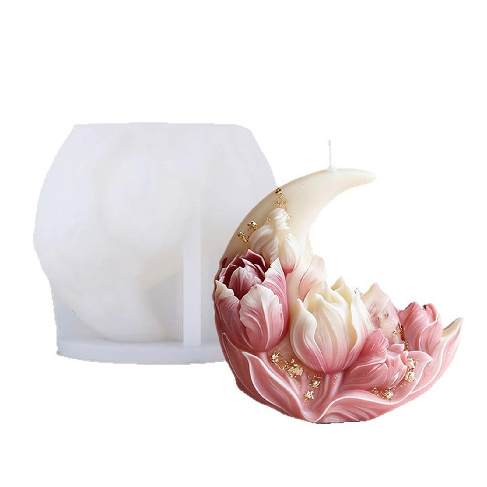 NEWFT Silicone Craft for Soap and Plasters Projects Highlighting Beautiful Crescents Tulips Shape Silicone