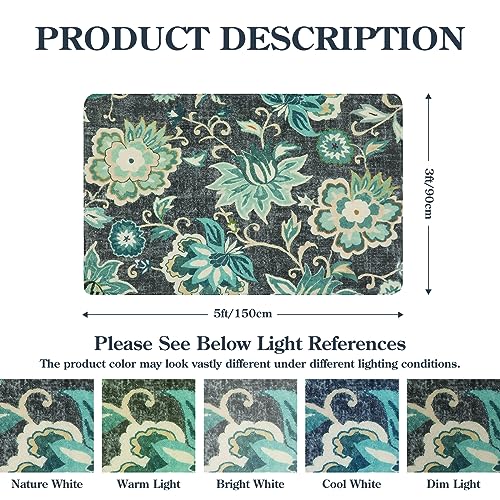 Lahome Floral Living Room Rug - 3X5 Area Rugs For Bedroom Machine Washable Non-Slip Throw Kitchen Entryway Rug Soft Paisley Print Distressed Floor Capet For Office Laundry Room Dining Room Bathroom #TOP1